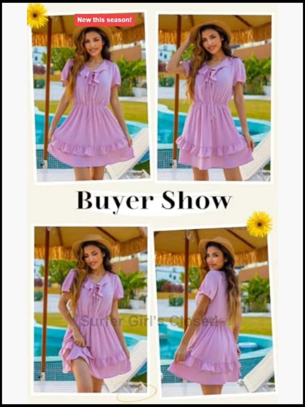 Women's V-Neck Tie Front Mini Dress Ruffle Hem Short Sleeve Casual